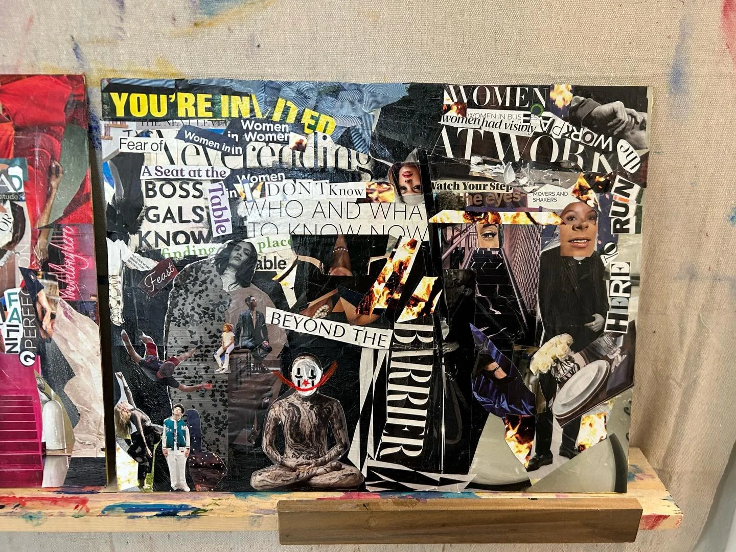 I&rsquo;ve got a twofer for you today 💖
1) Workplace (Beyond the Barrier)

I think it&rsquo;s crucial to find some joy and humor especially when you feel like the world is on fire.

#diptich #collageoncanvasboard #reusedcanvas #mixedmediacollage