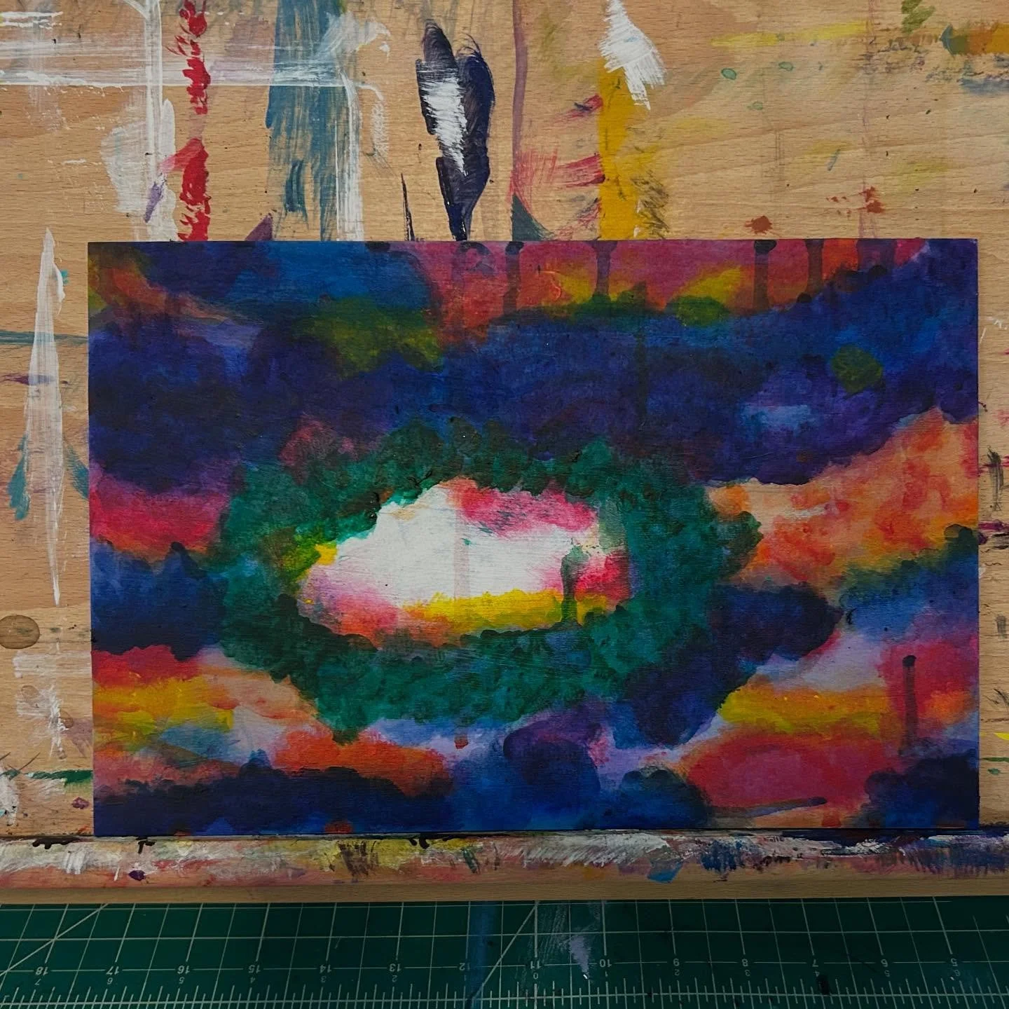 And even then. 2025-26. Acrylic on wood panel.
The Tears We Shed no. 3

These 3 works began after I found myself standing there staring up at the sky mesmerized by the sunset contrasted with the giant trees.

I find the majority of the Dallas sunsets