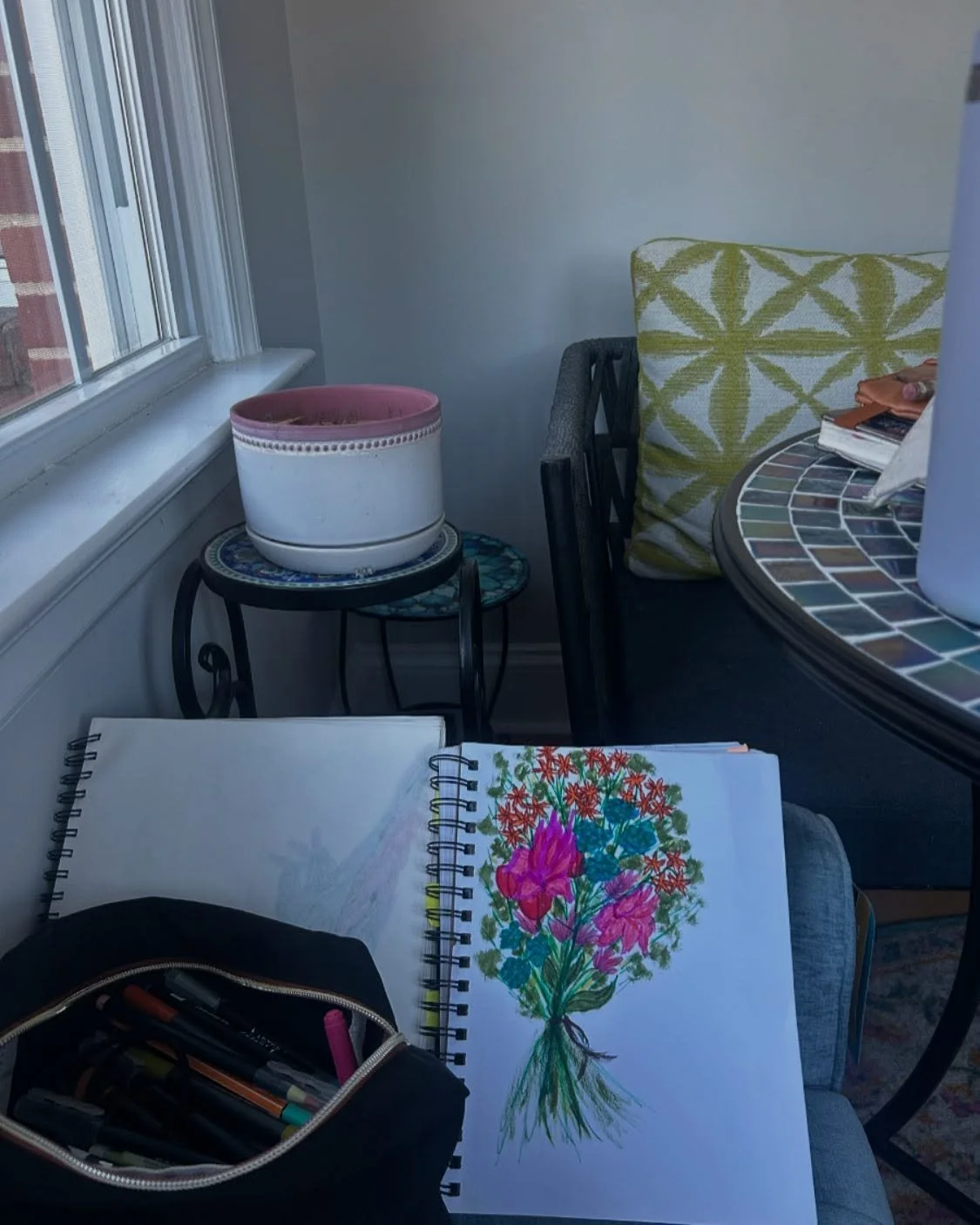 I&rsquo;m still unpacking my art space, so I&rsquo;m hanging out in my little sunroom with my notebooks, pencils, and markers. 

Moving makes time almost feel non-existent, so here&rsquo;s June 1st&rsquo;s #makearteveryday prompt results. Sketching w