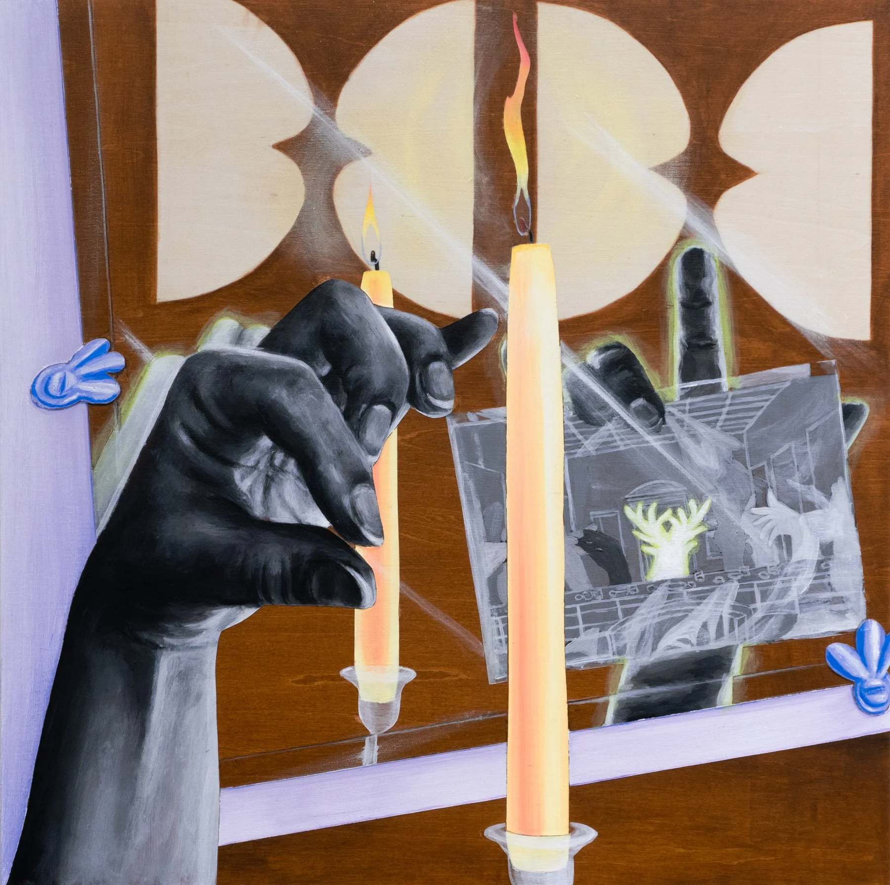   but...Have you heard the good word?  , 2025
 
14 x 14 in 
Acrylic and stain on wood panel