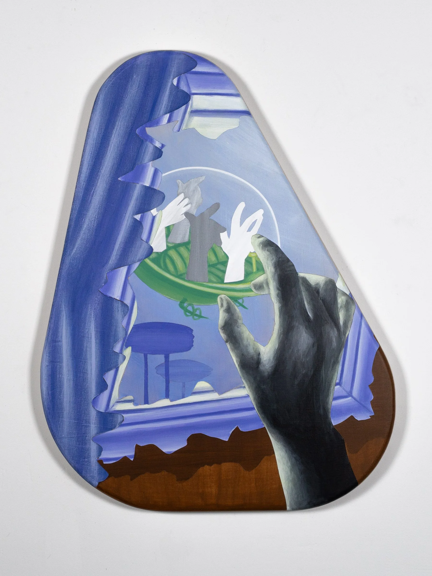 April Werle figurative narrative painting on Filipino diaspora and Asian American identity through TV and disembodied hand imagery.
