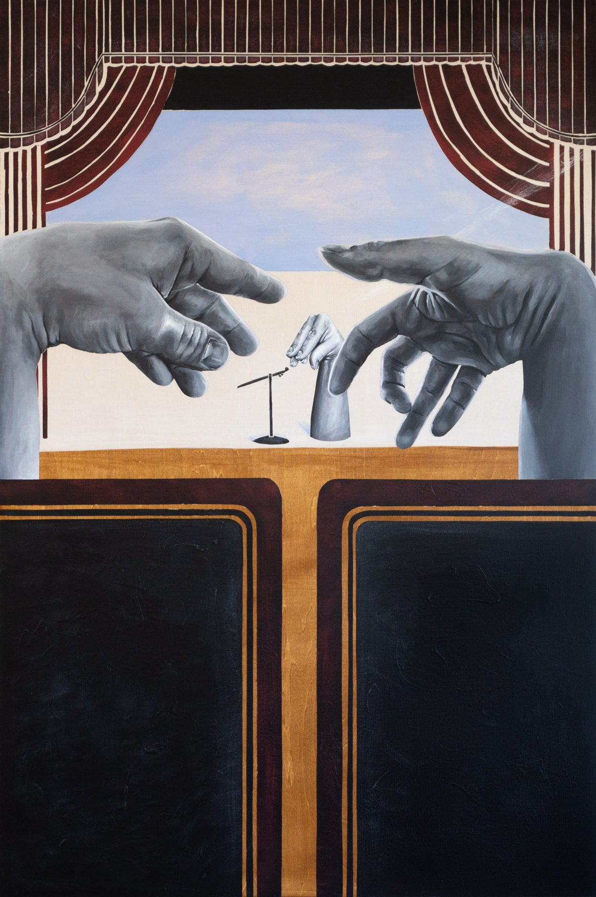   "I'm not saying my culture is better than yours!"  , 2024
 
36 x 24 in 
Acrylic and stain on wood panel