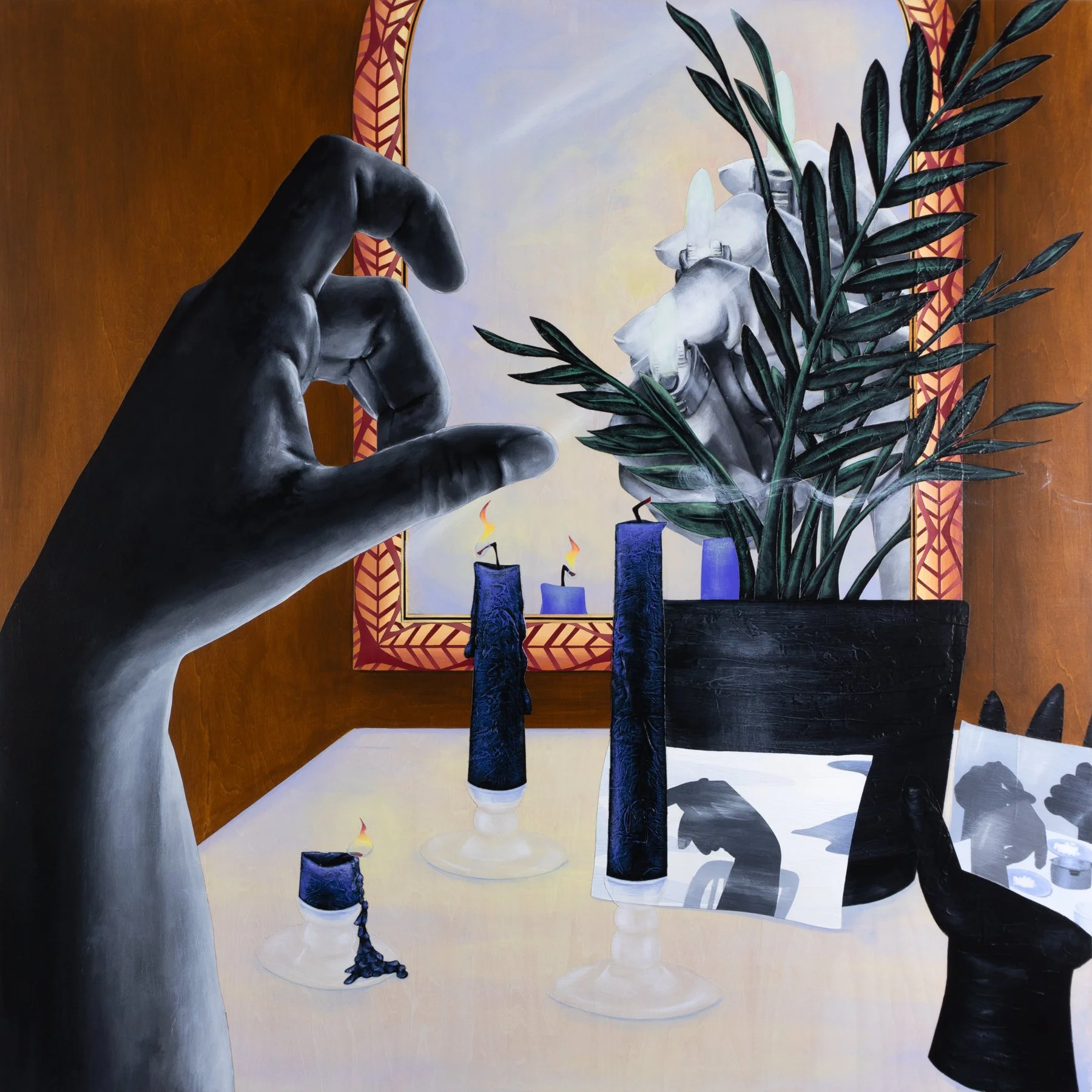   You think this will work?  , 2025
 
36 x 36 in 
Acrylic and stain on wood panel