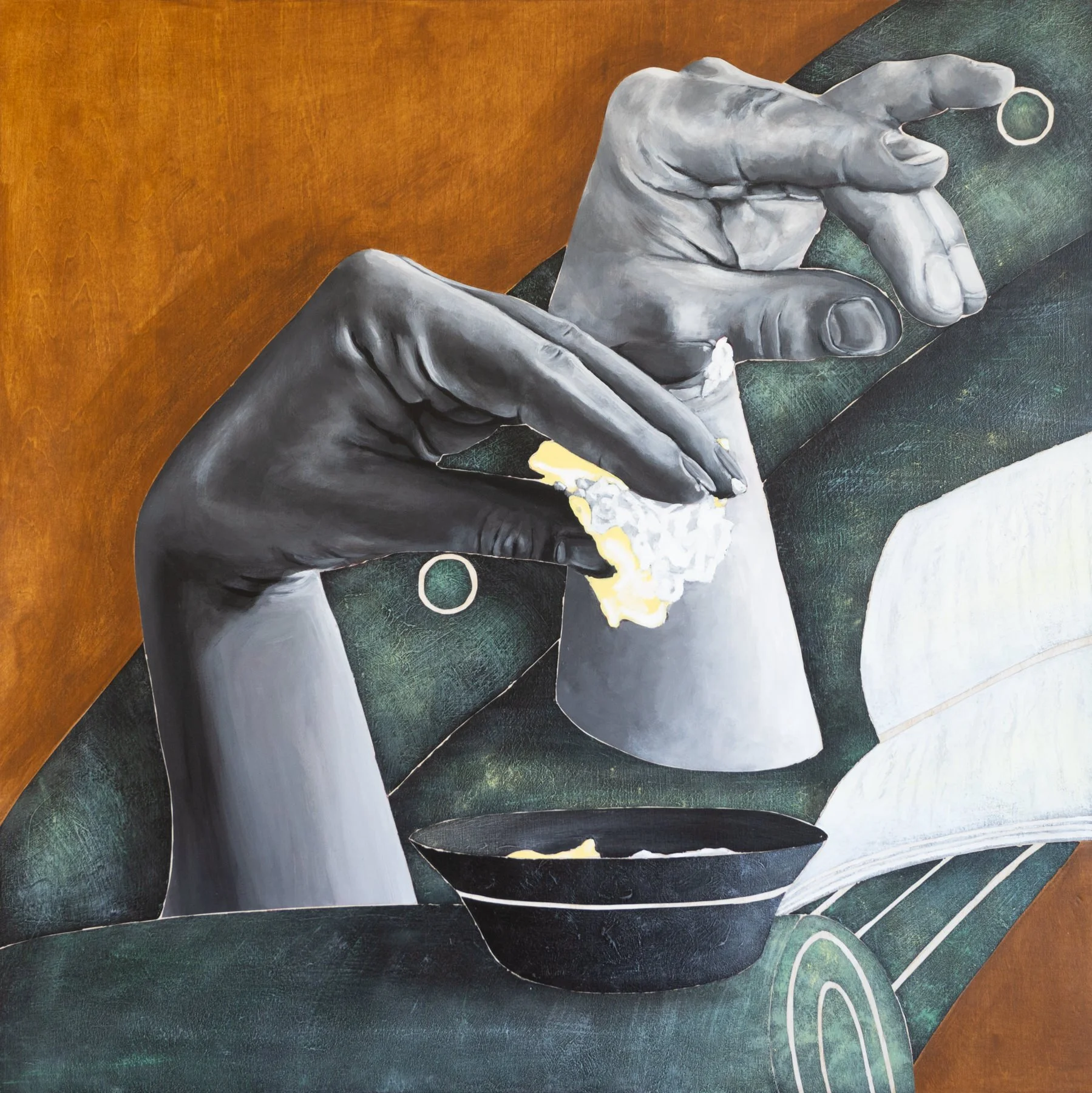   "Does this bother you?"  , 2024
 
24 x 24 in 
Acrylic and stain on wood panel