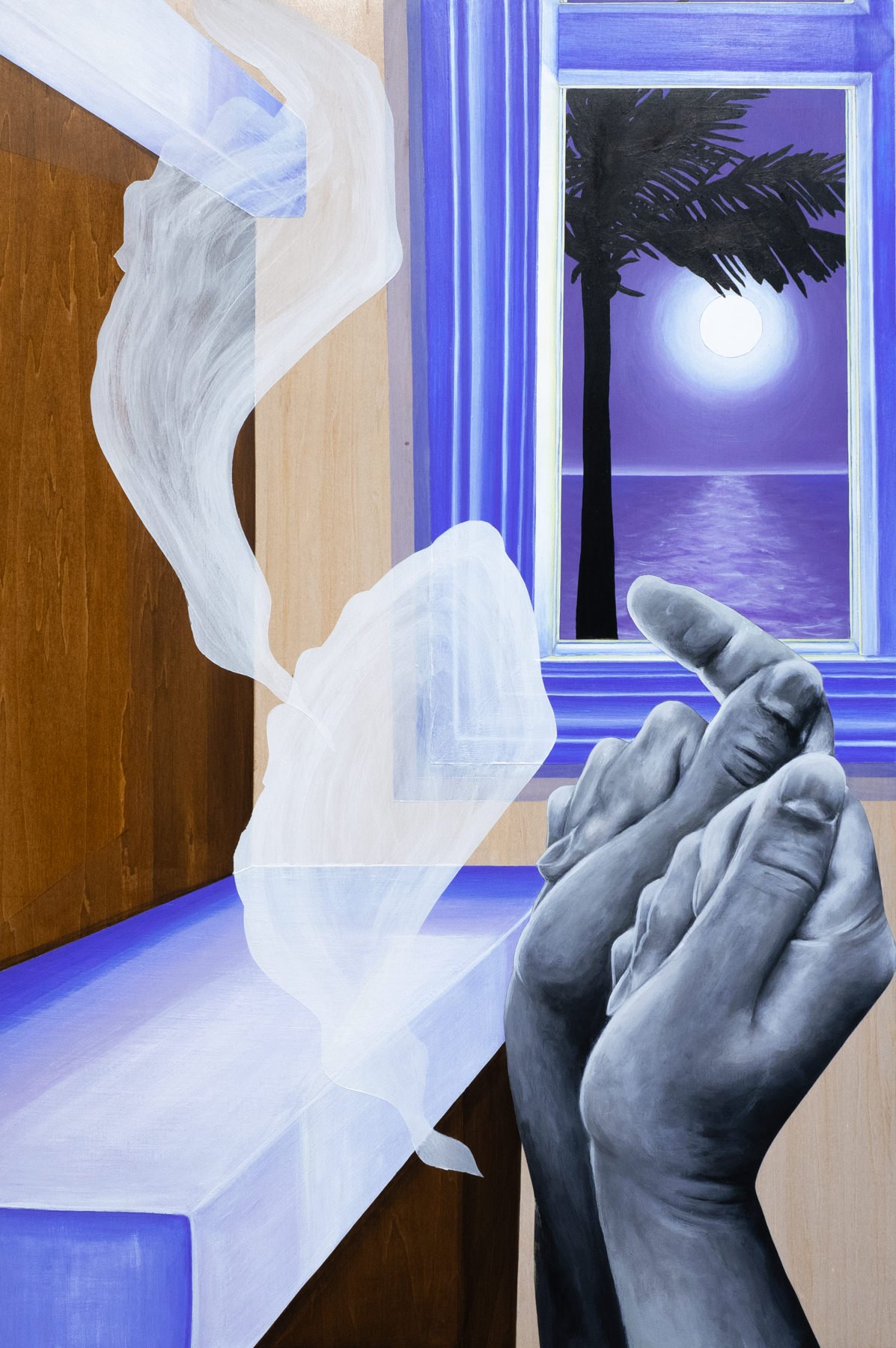   It could be nice, us up there  , 2025
 
36 x 24 in 
Acrylic and stain on wood panel