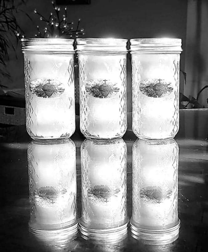 3 Days Of Darkness, Sacred and Immaculate Hearts, Beeswax Glass Candle