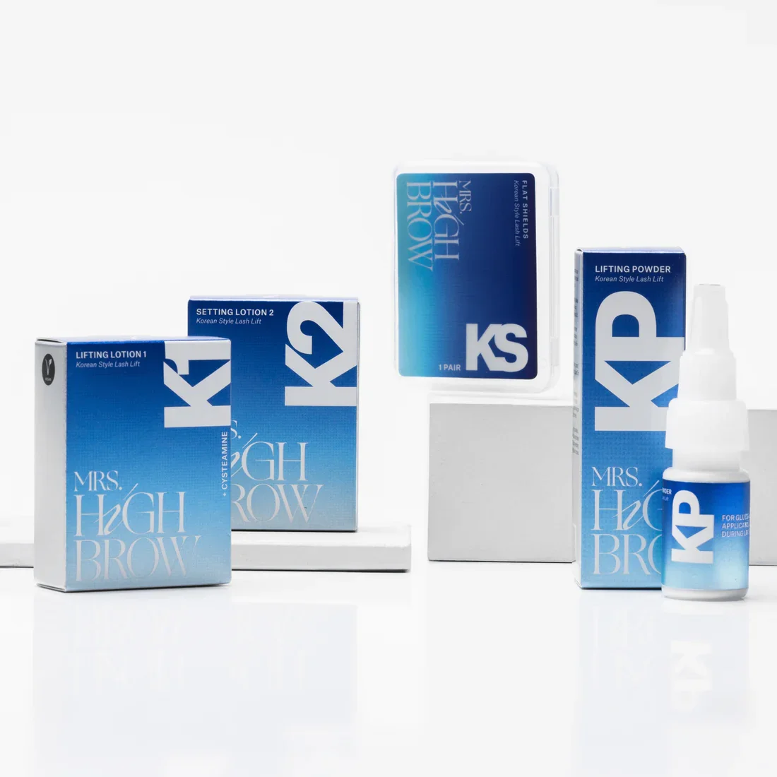 Mrs Highbrow Korean Lash Lift Set kit with lotions, powder, and shields