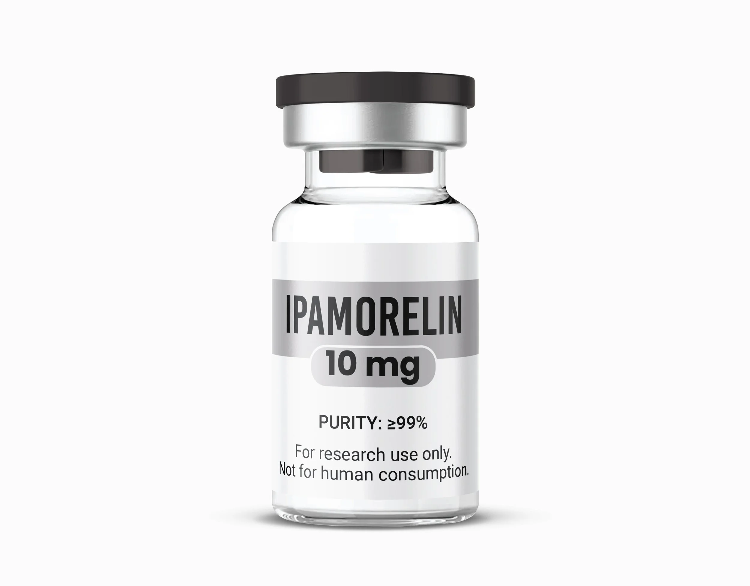 Ipamorelin 10mg lyophilised research peptide vial supplied for laboratory analytical and in-vitro research use