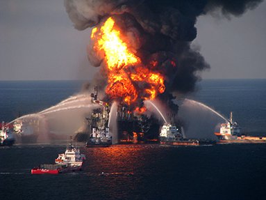 Early response to the Deepwater Horizon oil rig explosion (USCG).