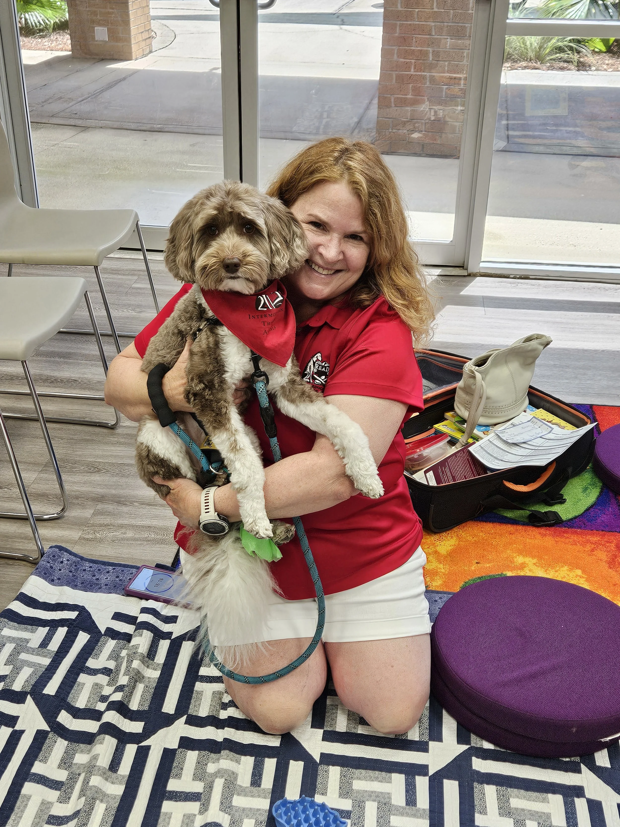 Nash (dog) and Jeri at Niceville Public Library II.jpg