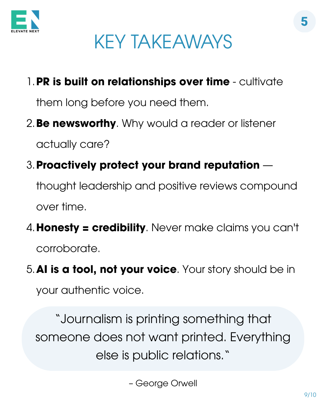 PR tips for entrepreneurs slide — Key Takeaways 