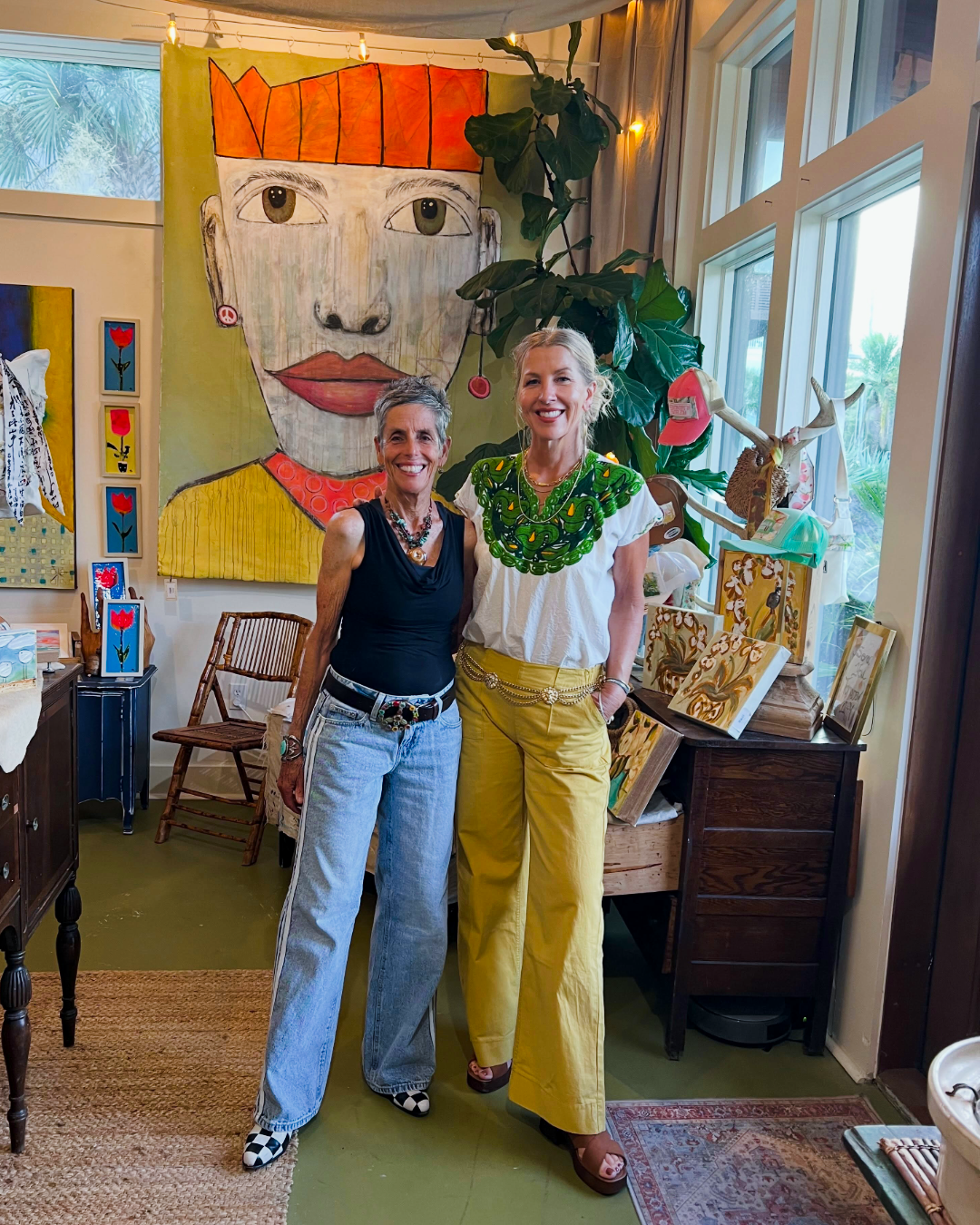 photograph of renee broxson and allison wickey at the latter's art studio in July 2026 during Renee's artist in residence reception