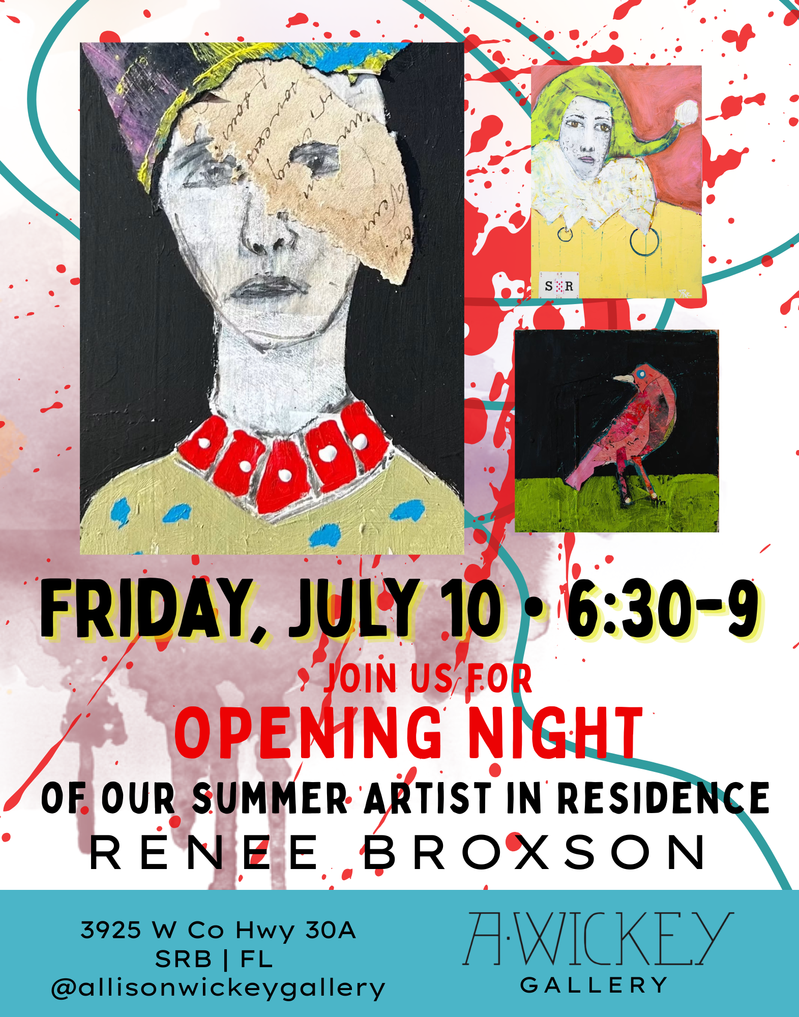 Renee Broxson Artist in Residence: Opening Reception at Allison Wickey Studio in Santa Rosa Beach, FL  on July 10, 2026 from 6:30 - 9:00 pm
