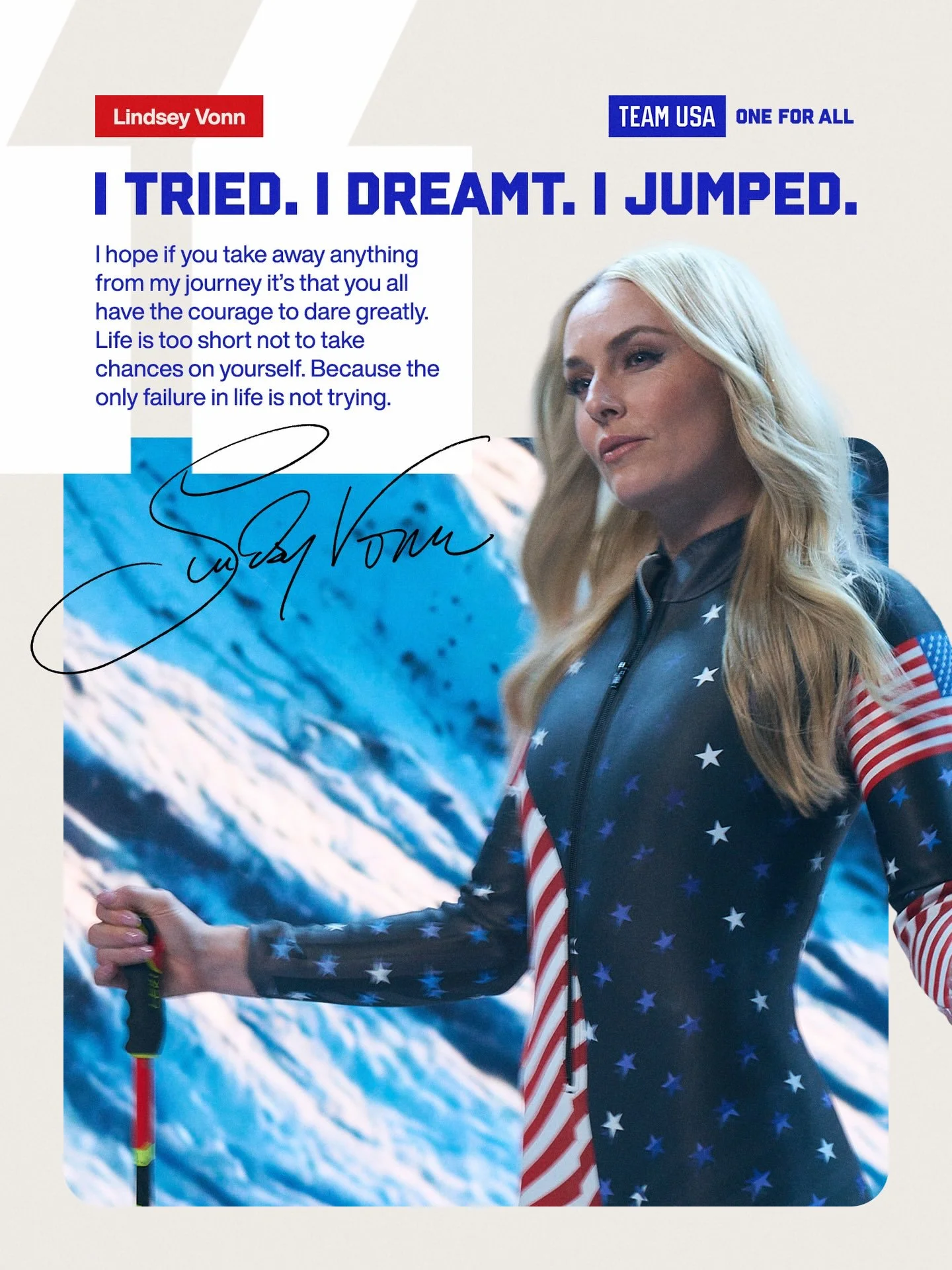 Team USA: "Forever a legend. 🇺🇸  Thank you, @lindseyvonn, for always choosing bravery and for inspiring generations to chase big dreams."