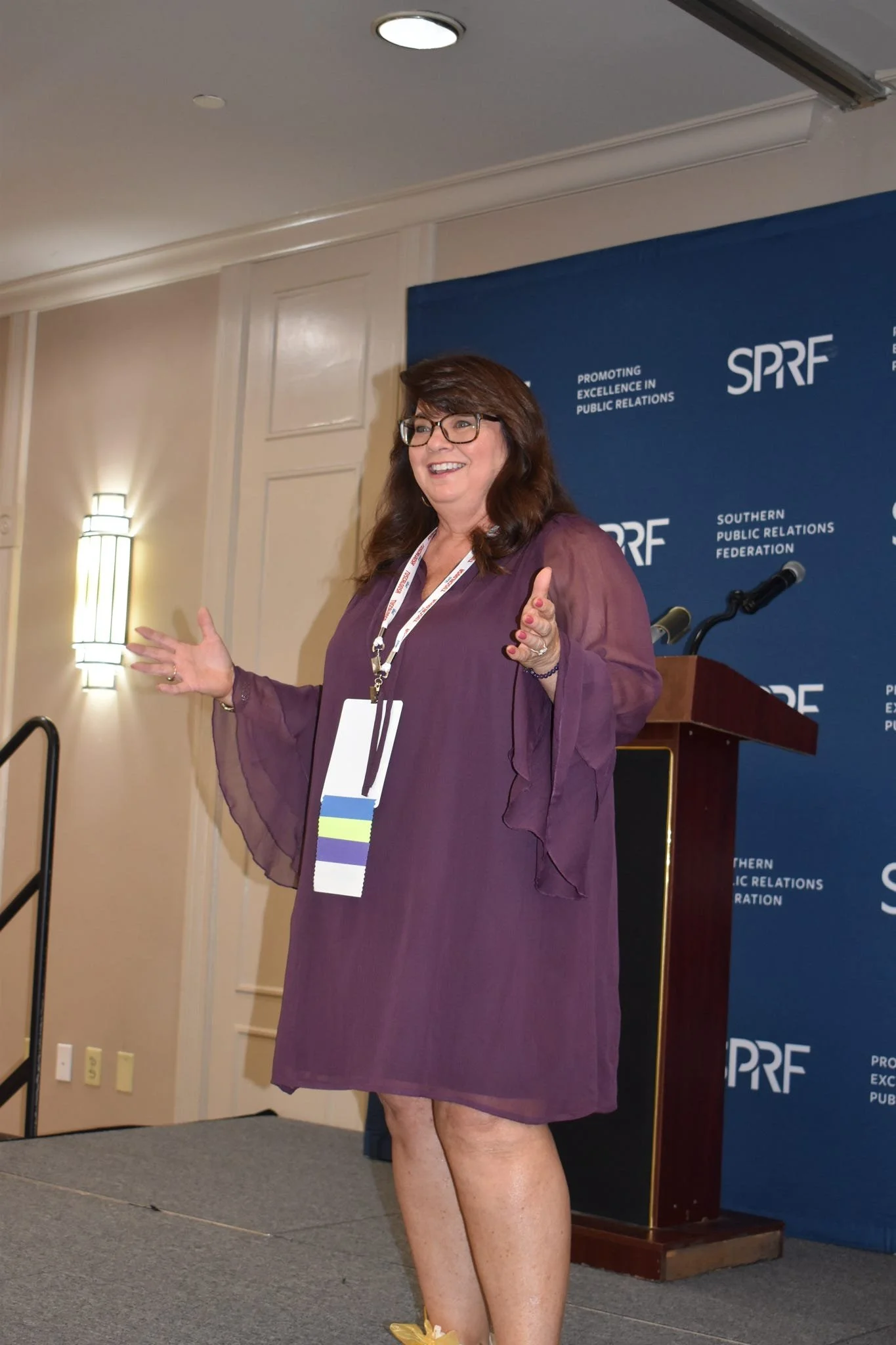 Photograph of Rebecca Todd Minder, co-host of Coffee & History podcast, at the SPRF 2026 PR Roots Conference