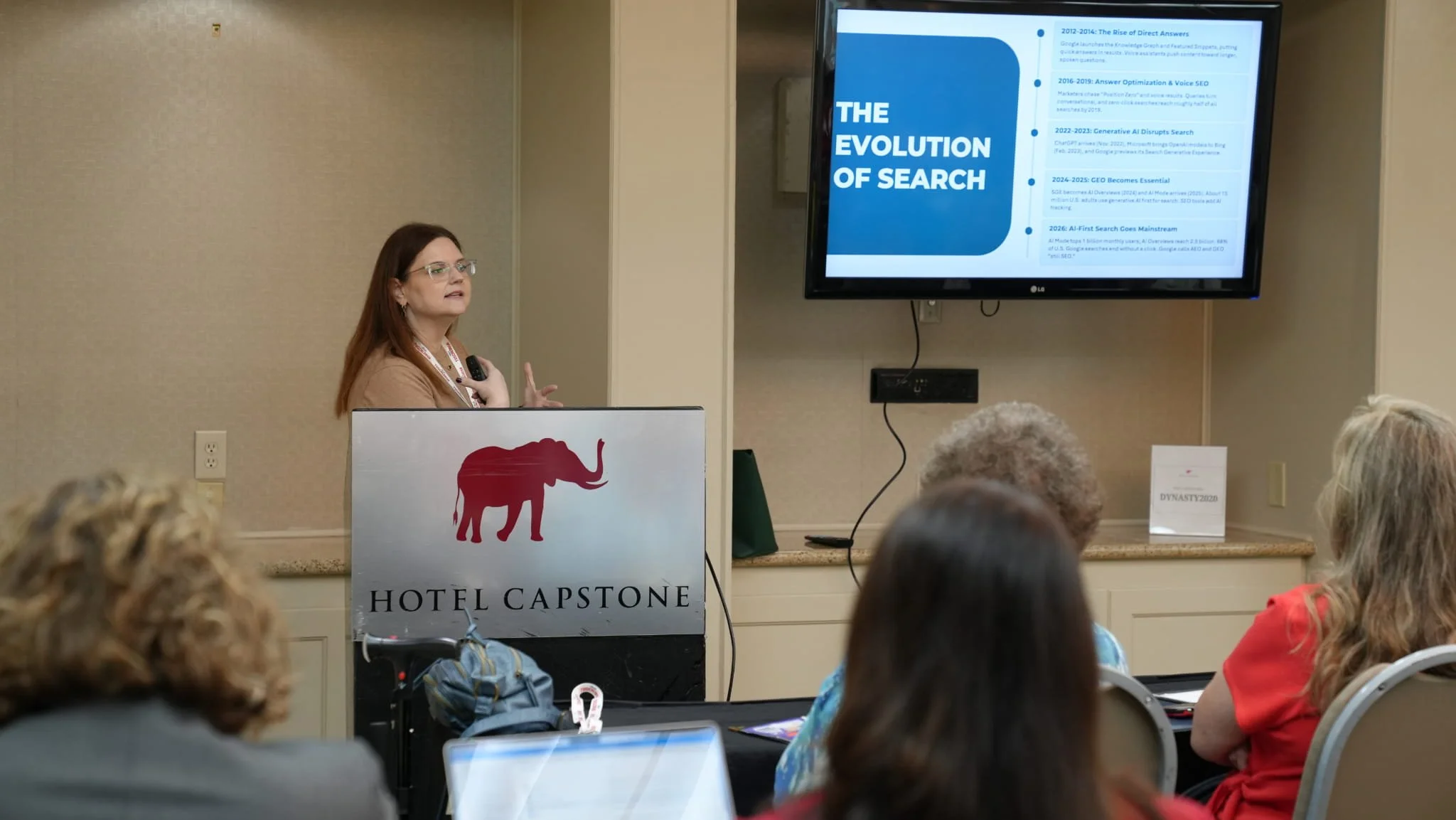 Photograph of Robin McKinney during her AI presentation at the 2026 SPRF PR Roots Conference