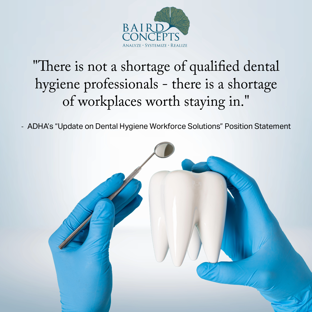 an image of hands in gloves holding a dental tool and a large model tooth