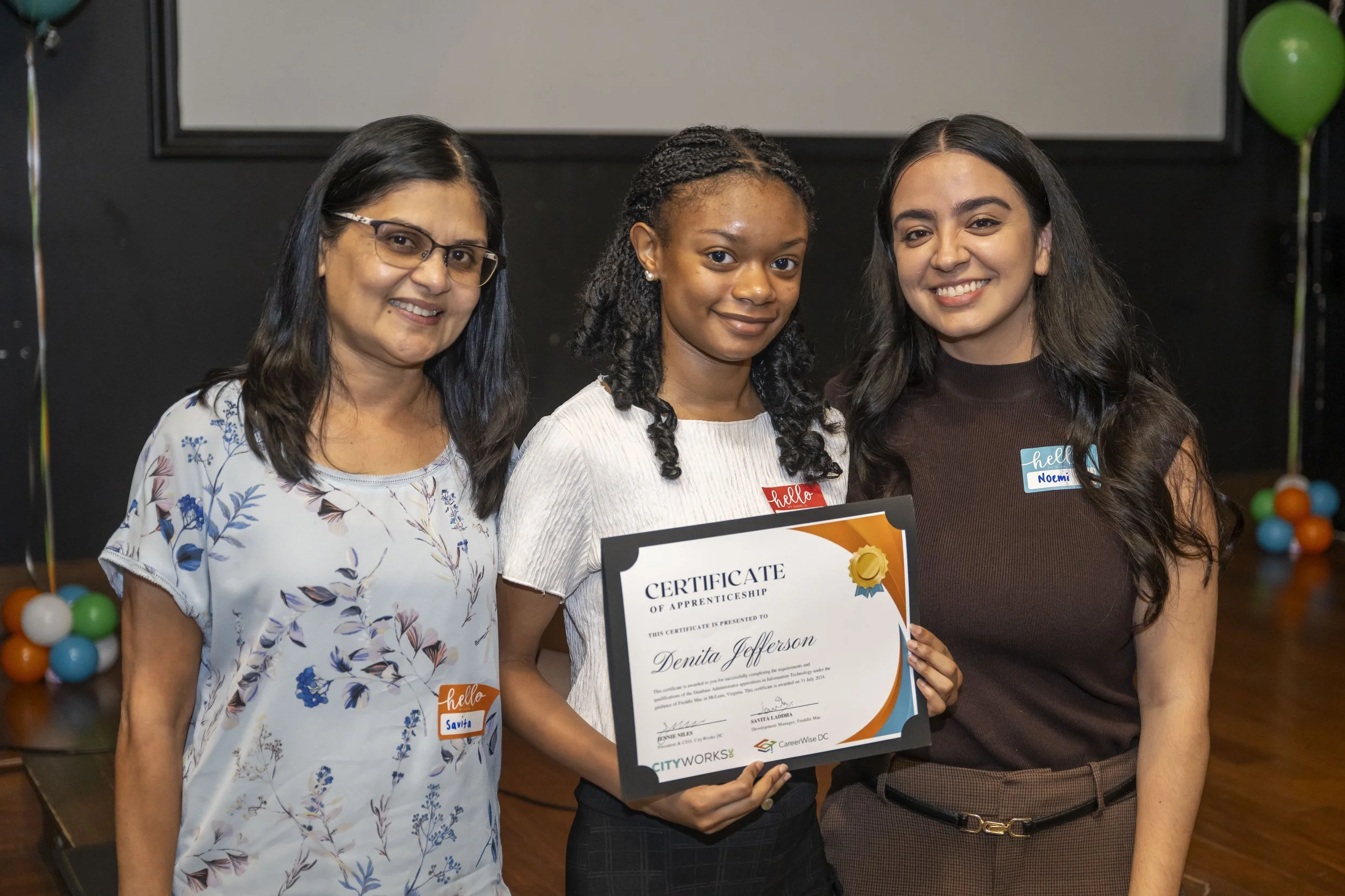 https://www.careerwisedc.orgPhoto L to R: Savita Laddha (Freddie Mac), Denita Jefferson, Noemi Almodovar Venkatraj (CareerWise DC)