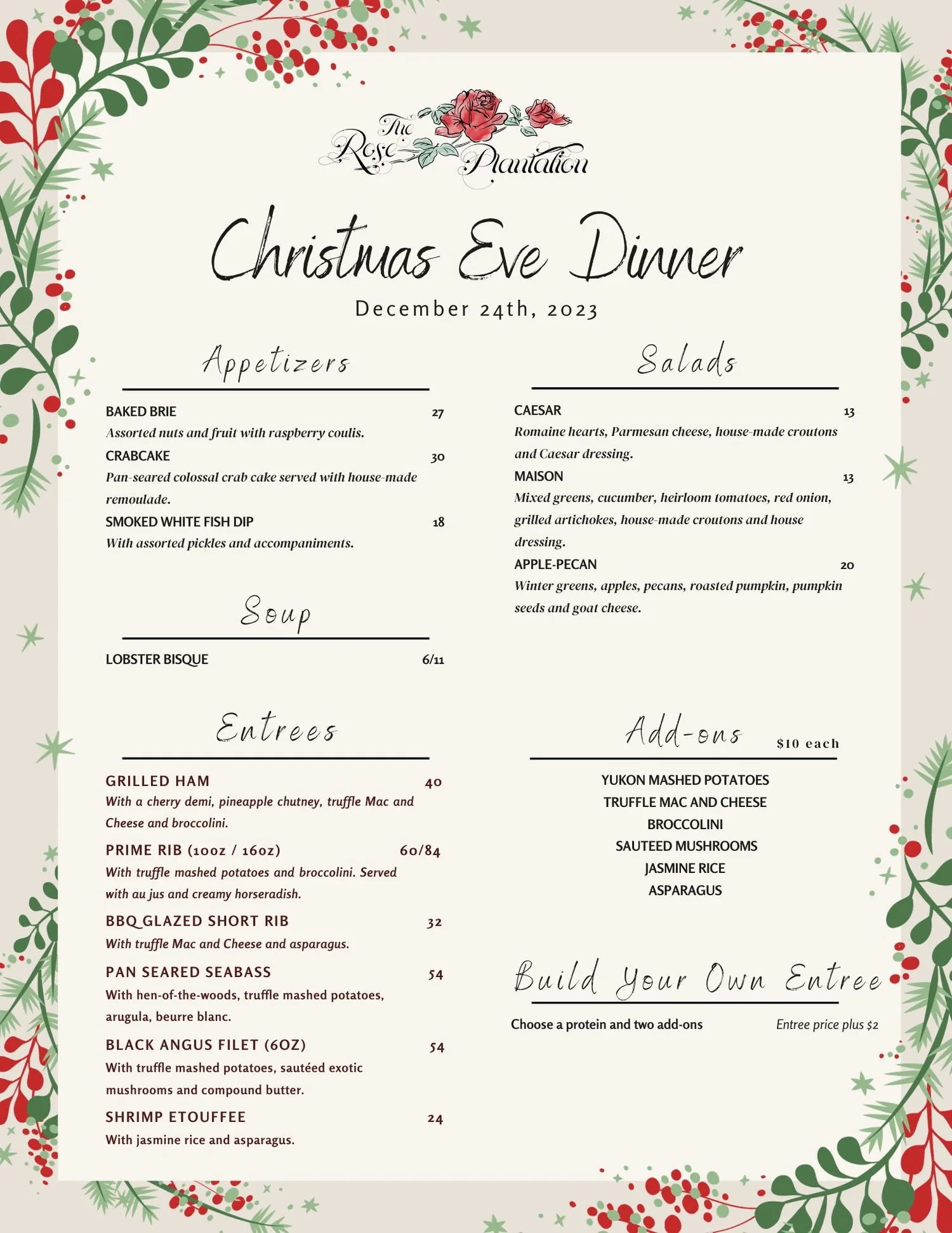 Christmas Eve Menu 2023