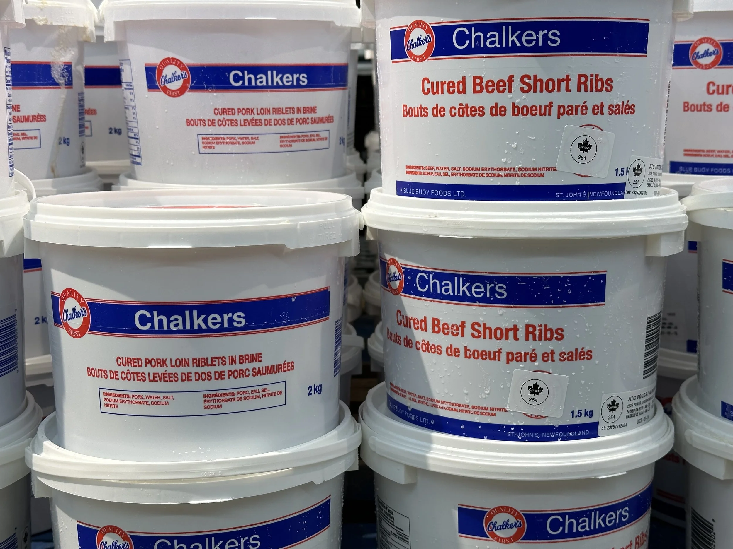 Salt beef and salt pork buckets stacked.