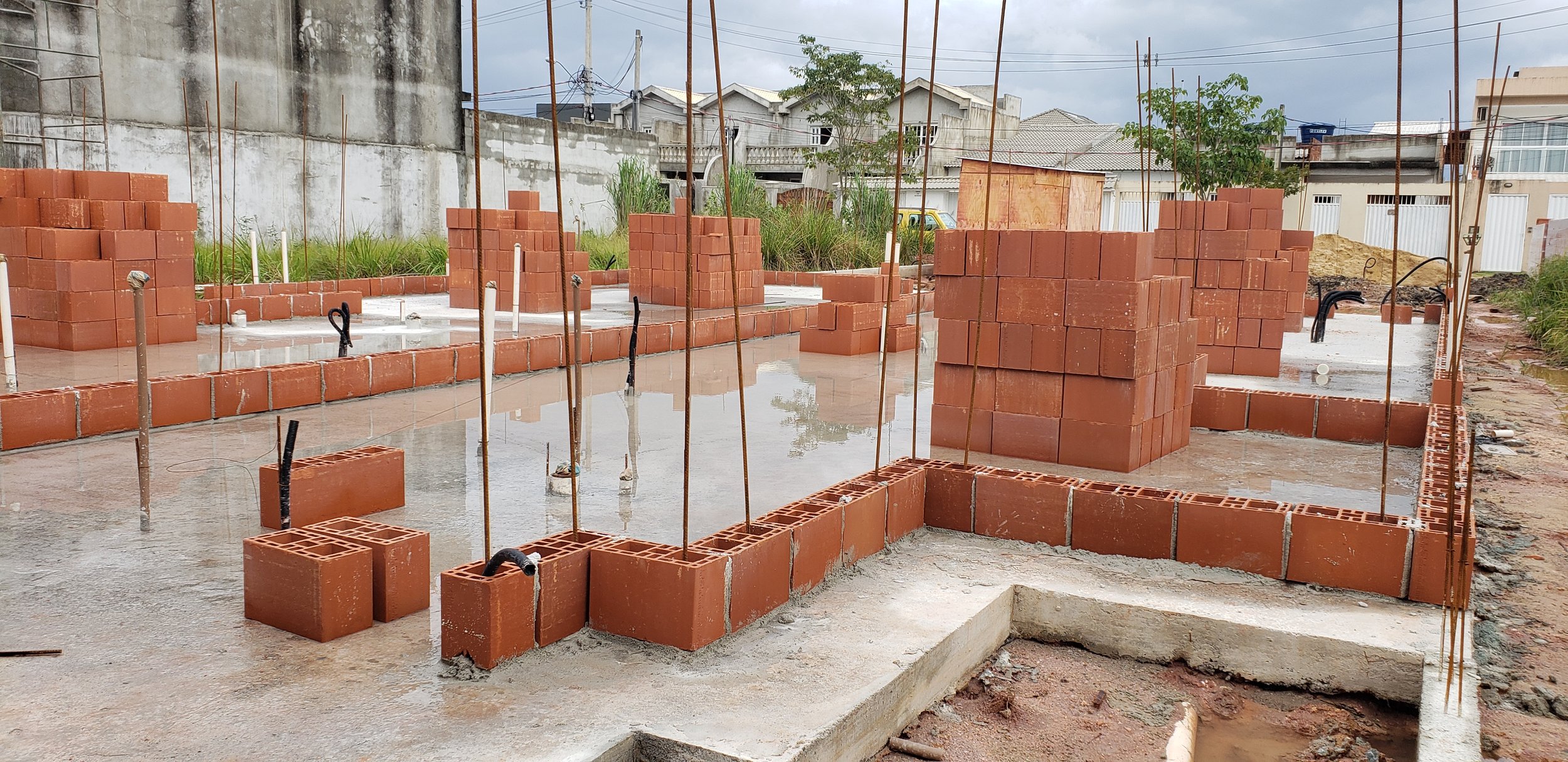 Marcação da alvenaria estrutural.