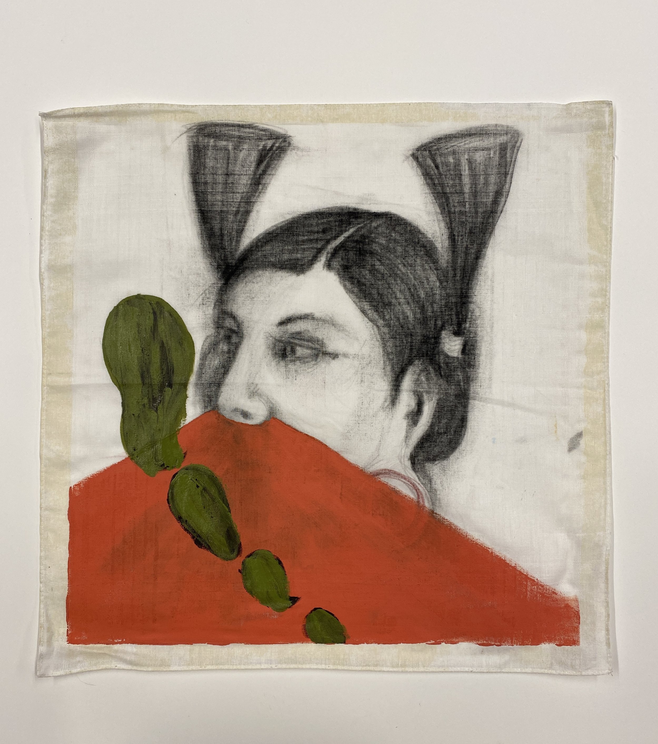 Hiding from Nopal, charcoal and acrylic on pano, 2004, 15 x 15 inches, collection of Mexic-Arte Museum, Austin, TX.