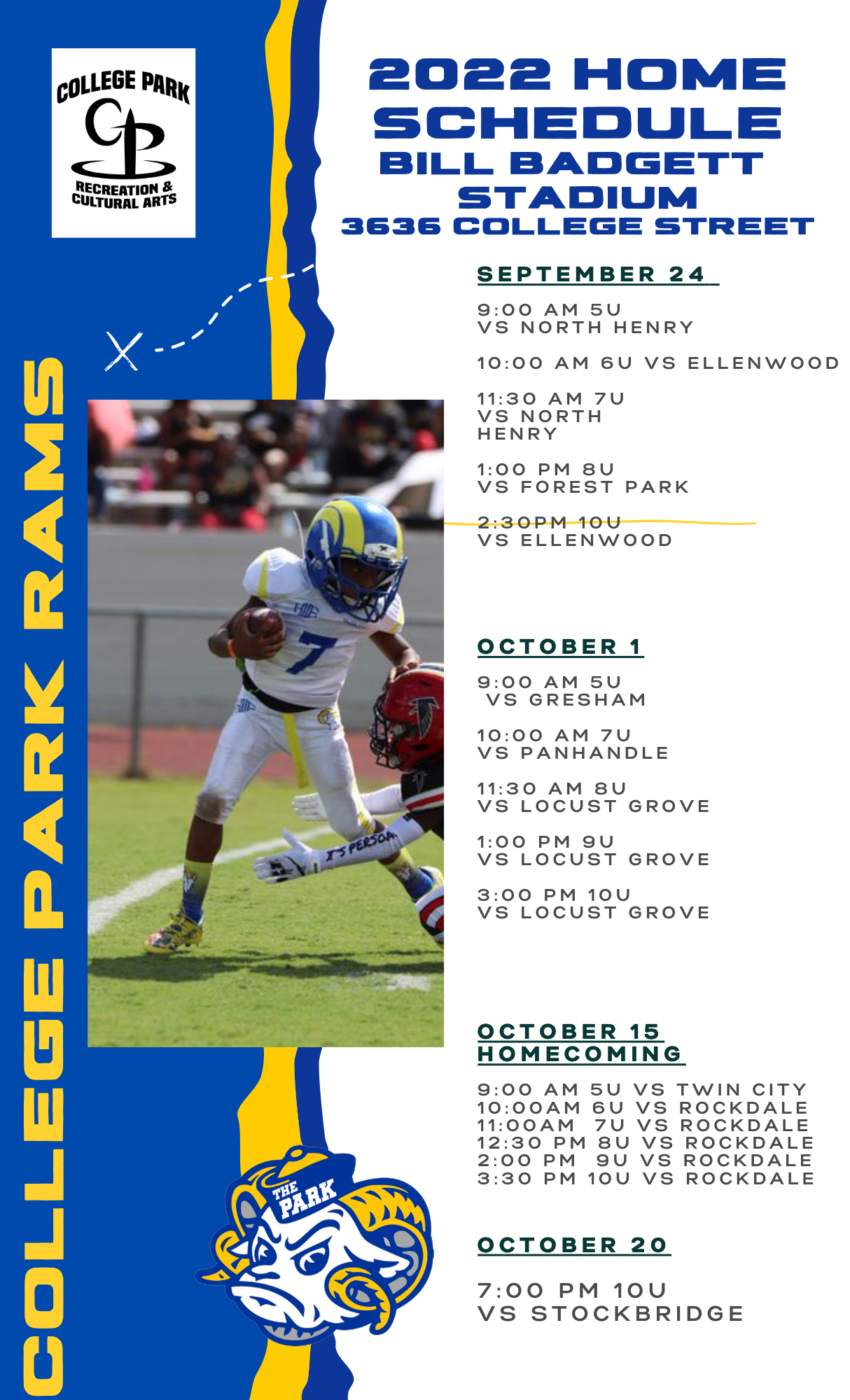 Rams Football Schedule — College Park Recreation and Cultural Arts