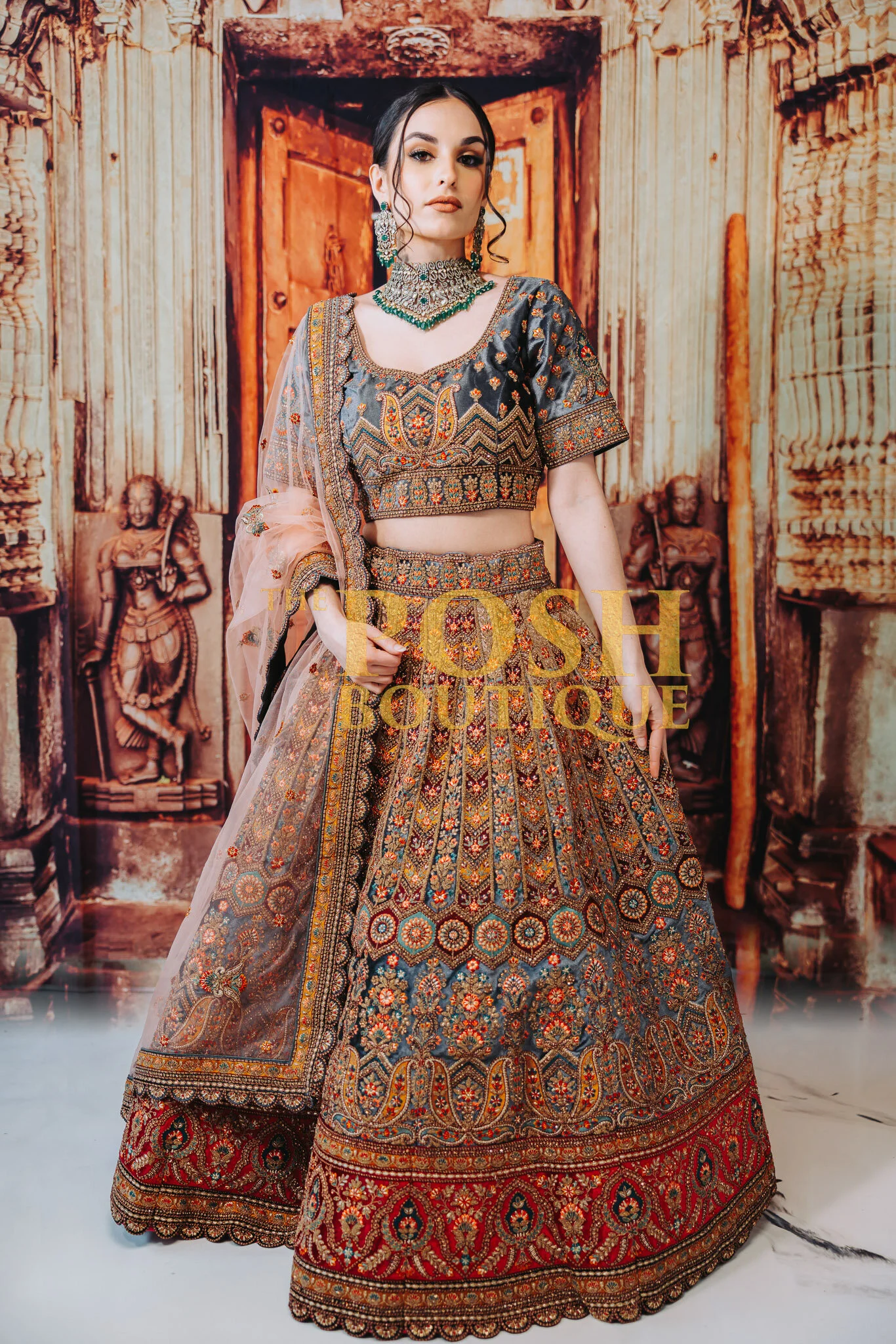Zari work bridal lehenga cheap with price