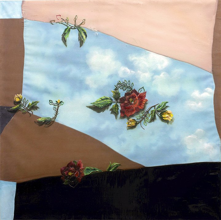 Heirless Bloom_sewn fabric, embroidery thread, resin, oil paint_ 48x48 inches.jpg