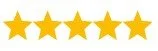 Five gold stars representing a rating for Femme Trek's women-only guided hiking tours in Rocky Mountain National Park.