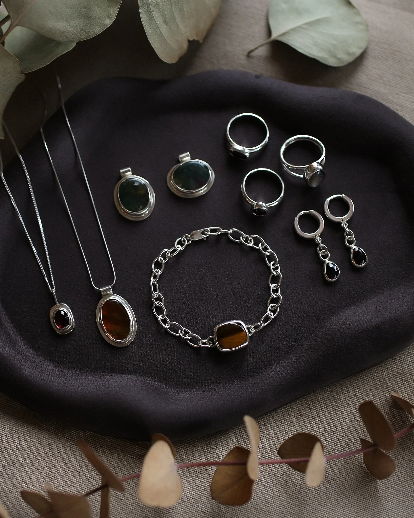 Mini Fall Collection 🍂✨ Inspired by the colors and cozy feeling of fall ~ each stone was chosen to capture the season&rsquo;s warmth and energy, like carrying a little piece of autumn with you. Every piece is handmade with Sterling Silver, crafted w