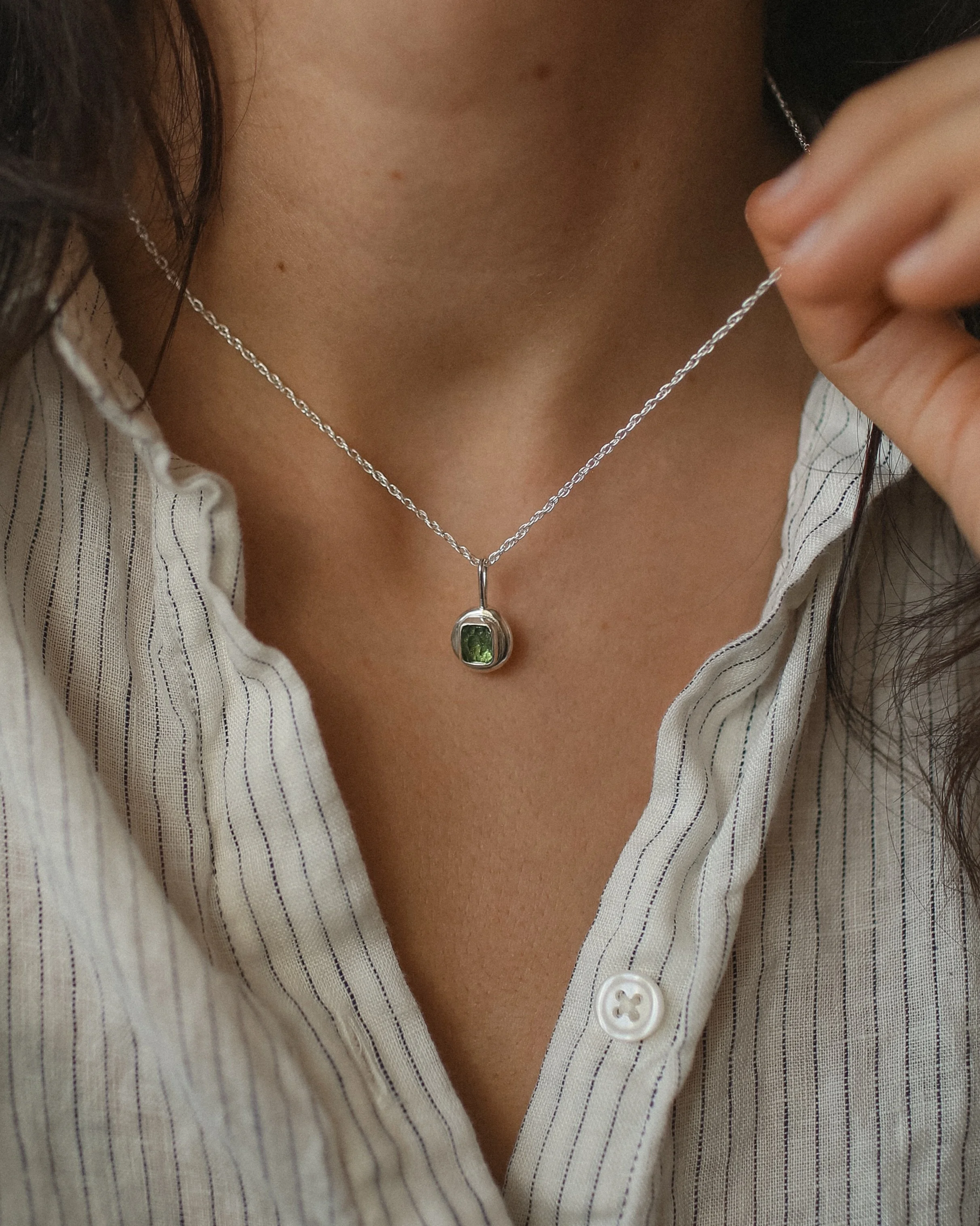CORE ~ green tourmaline on smooth molten silver. *sold* 🧚