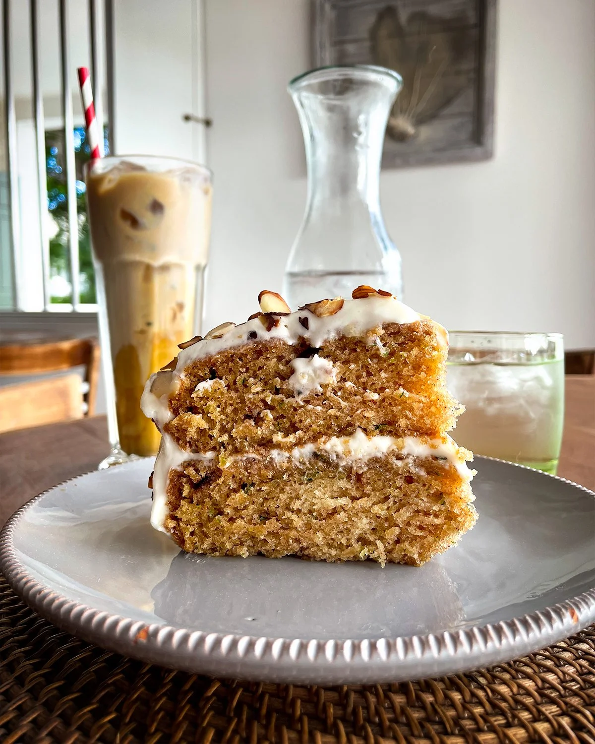 WALNUT ZUCCHINI CAKE    with iced latte
