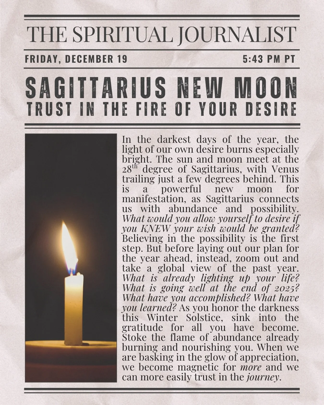 New moon blessings! 🕯️ As we descend into the longest night of the year, notice what&rsquo;s shining brightest in the darkness.

Join me tonight at @sanctuary.sacramento for a collective gratitude and manifestation practice under this new moon with 