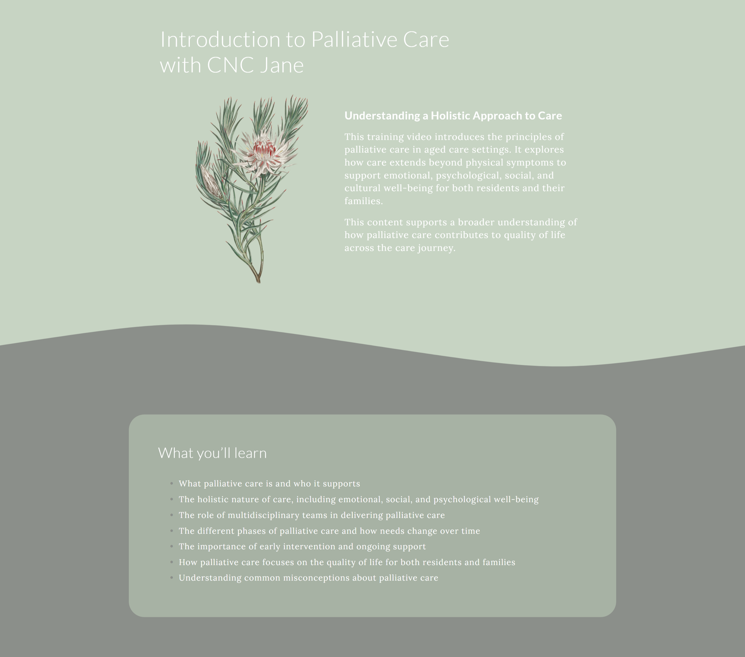Individual training course page introducing learning outcomes, course information and enrolment details within the PACCS online education platform.