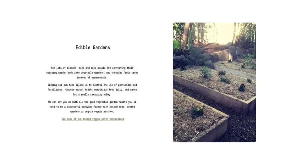Individual project page combining photography and storytelling to communicate the design process behind each completed garden.