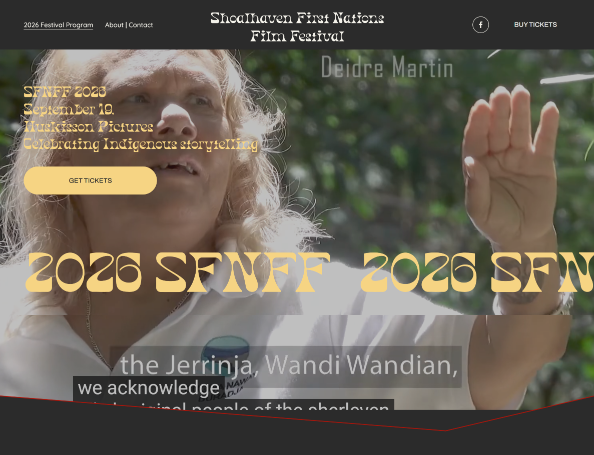 Festival program section presenting screenings and film information in an accessible visual format, with clear pathways to further details and bookings.