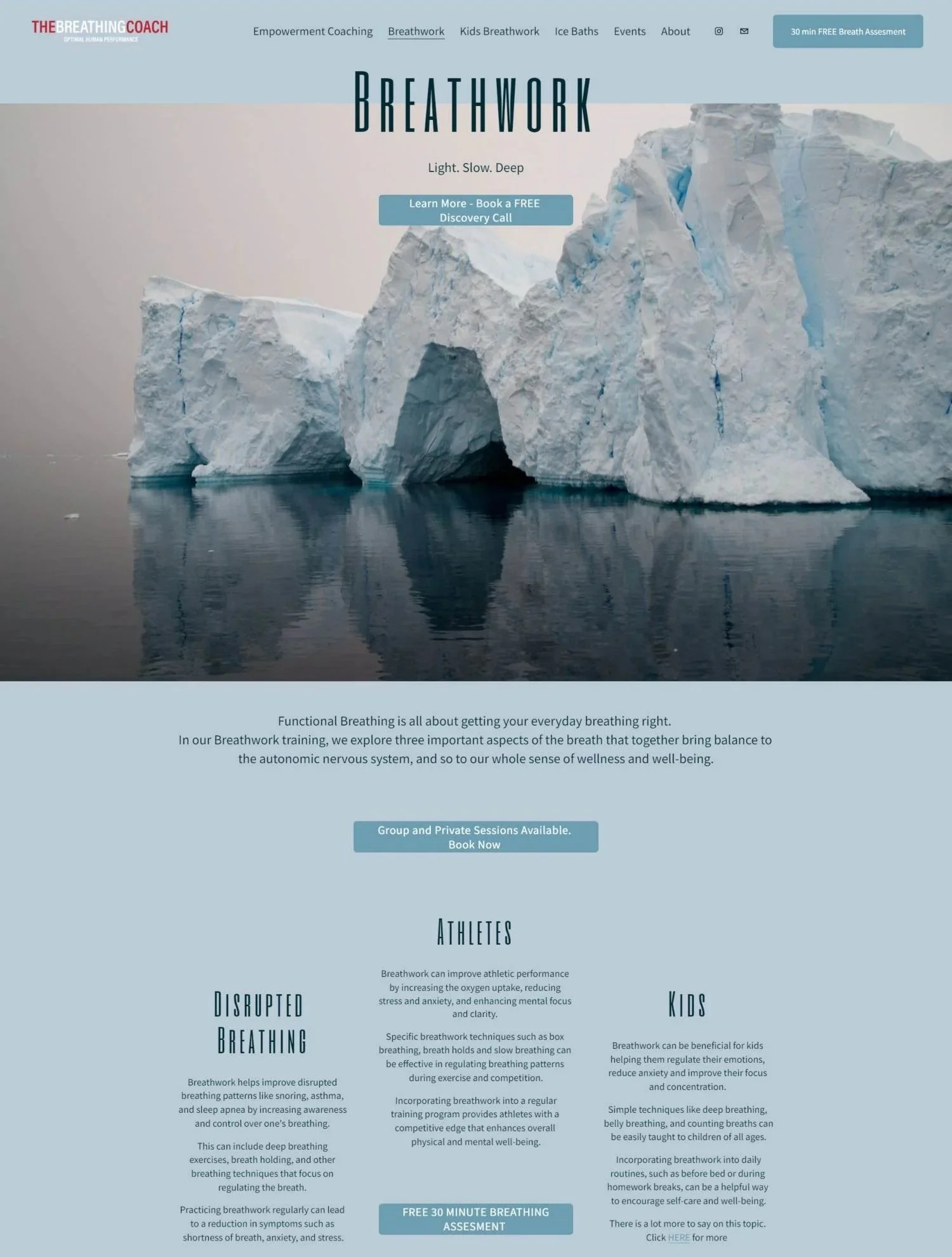 Breathing Coach homepage designed by Rising Sun Media using Squarespace.