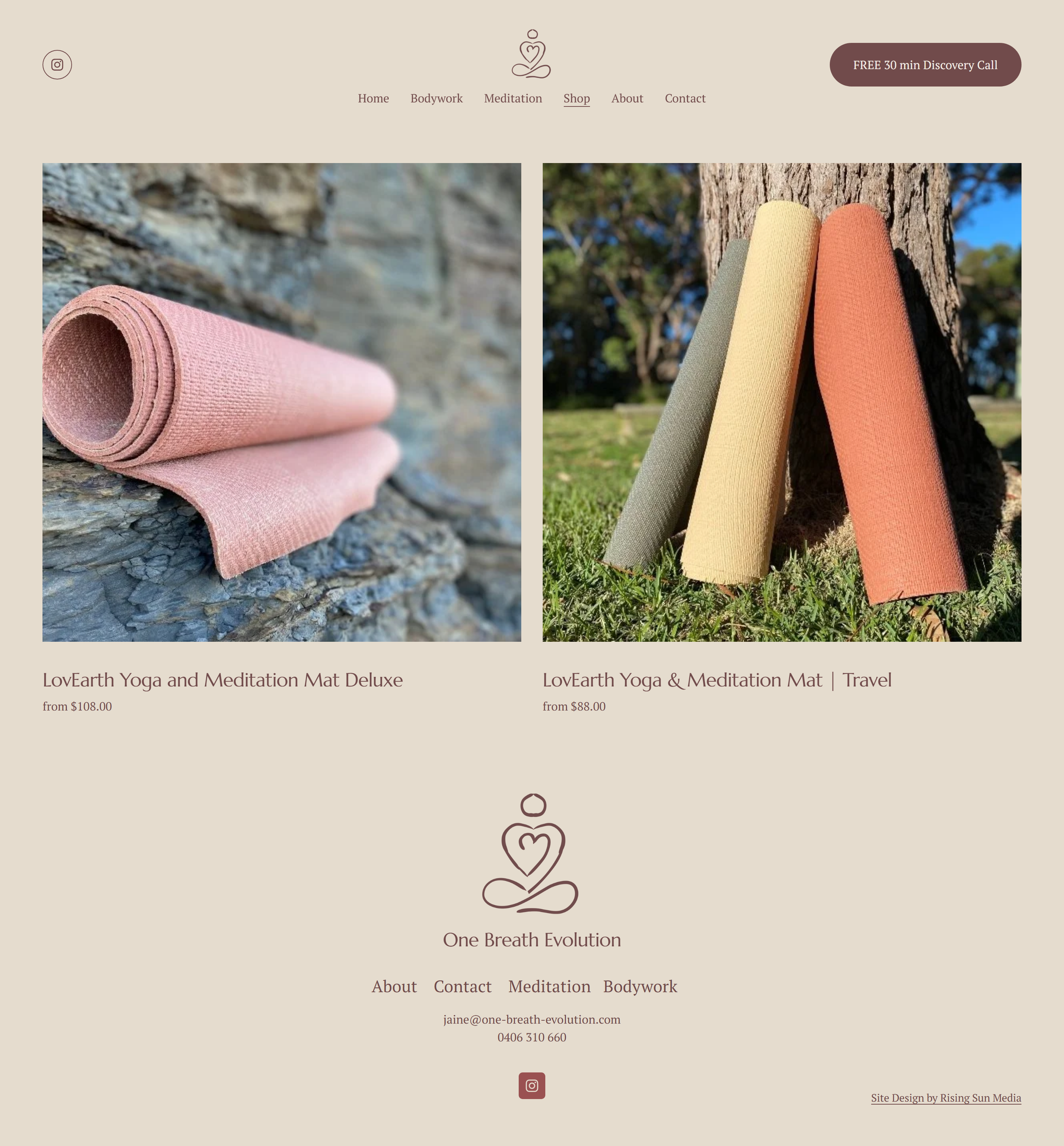 Ecommerce page introducing products for meditation and energy work through spacious layouts, bespoke copywriting and calming visual storytelling.