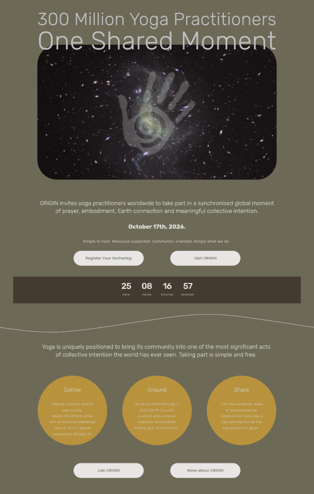 LovEarth landing page created for the ORIGIN global yoga campaign