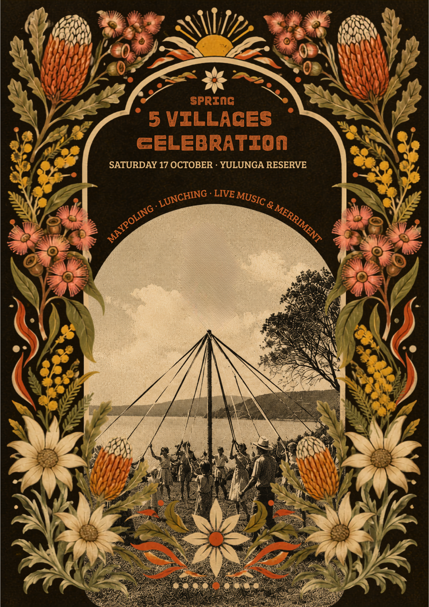 Double-sided event handout designed for the Five Villages Celebration
