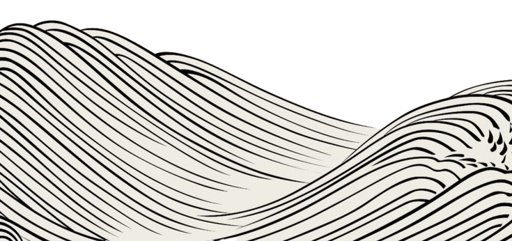 Black and white wave illustration forming part of the Rising Sun Media visual identity.