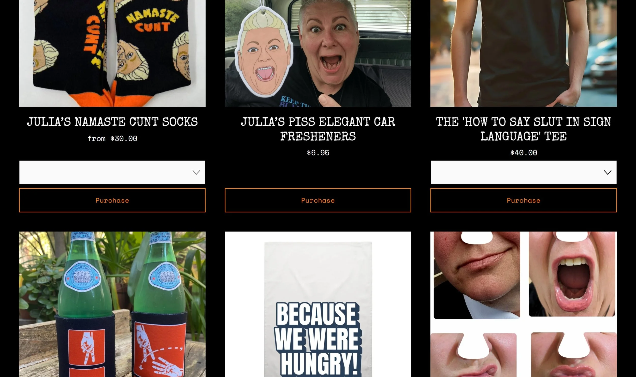 Squarespace ecommerce product page showcasing branded merchandise with integrated online purchasing.