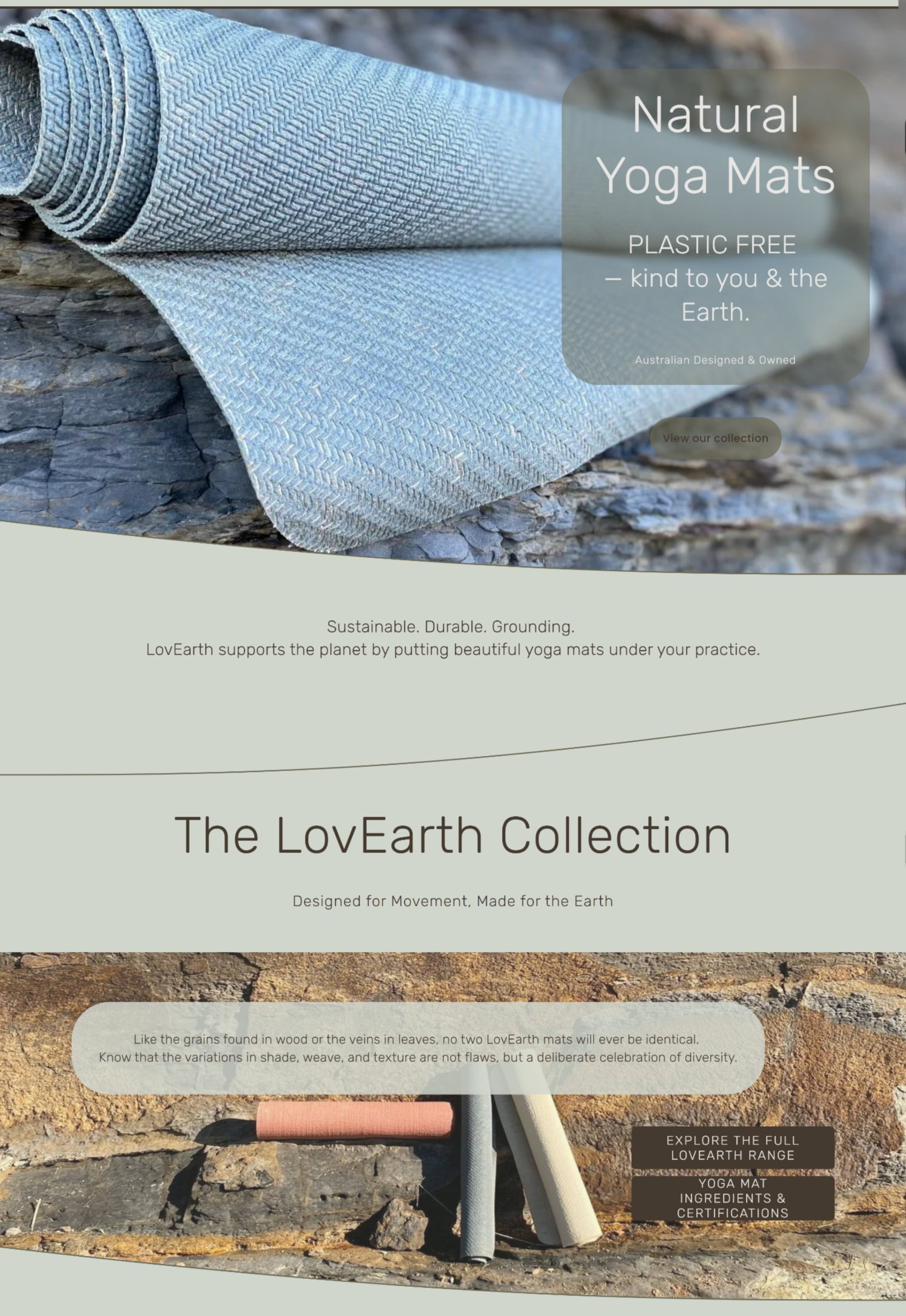 LovEarth Yoga Mats homepage following website restoration and brand evolution by Rising Sun Media