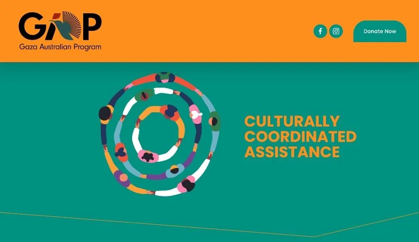 Homepage introducing the Gaza Australian Program through a clear visual identity, concise messaging and a strong call to action.