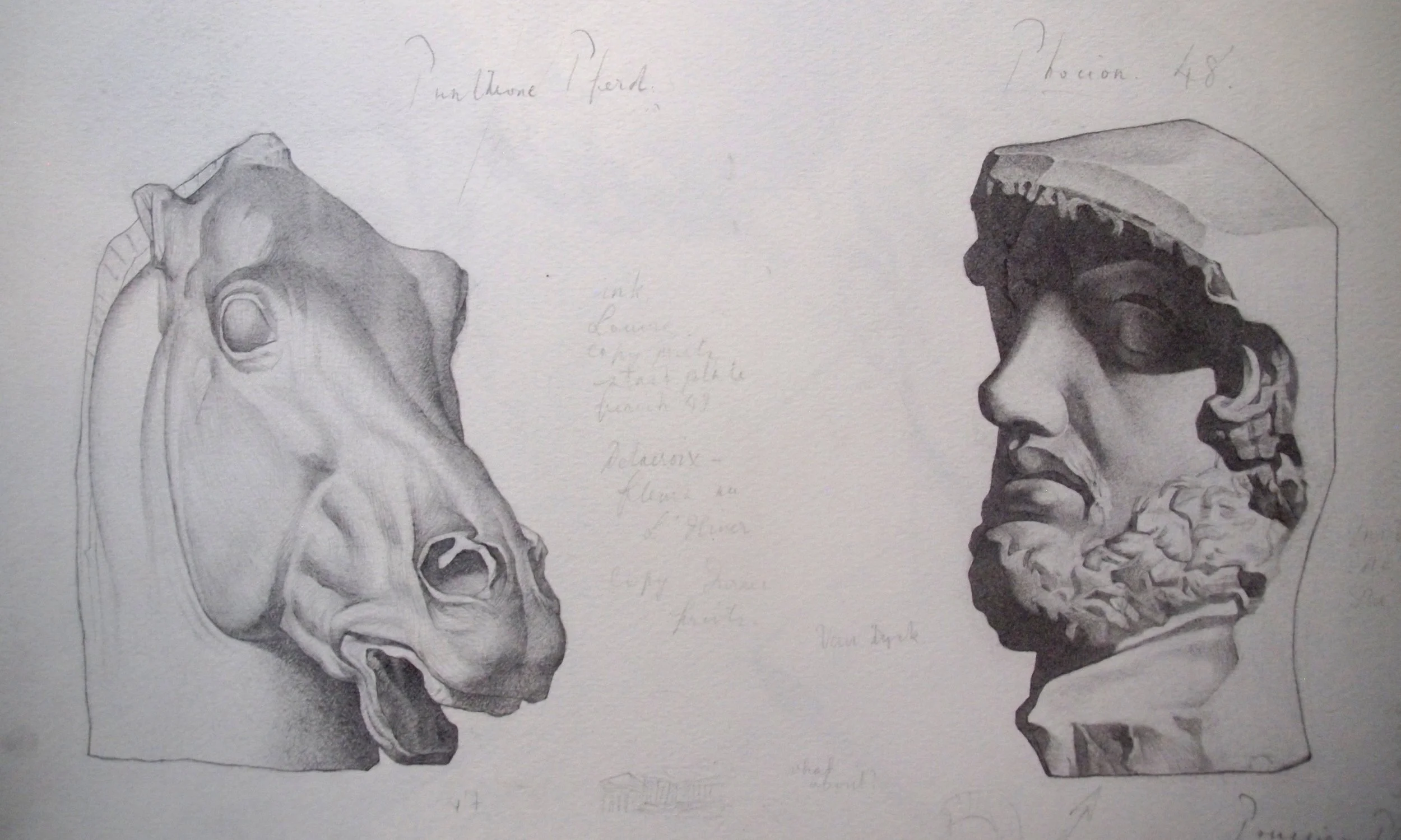 Study of Horse's Head from the Parthenon and Profile of Phocion (after Bargue)