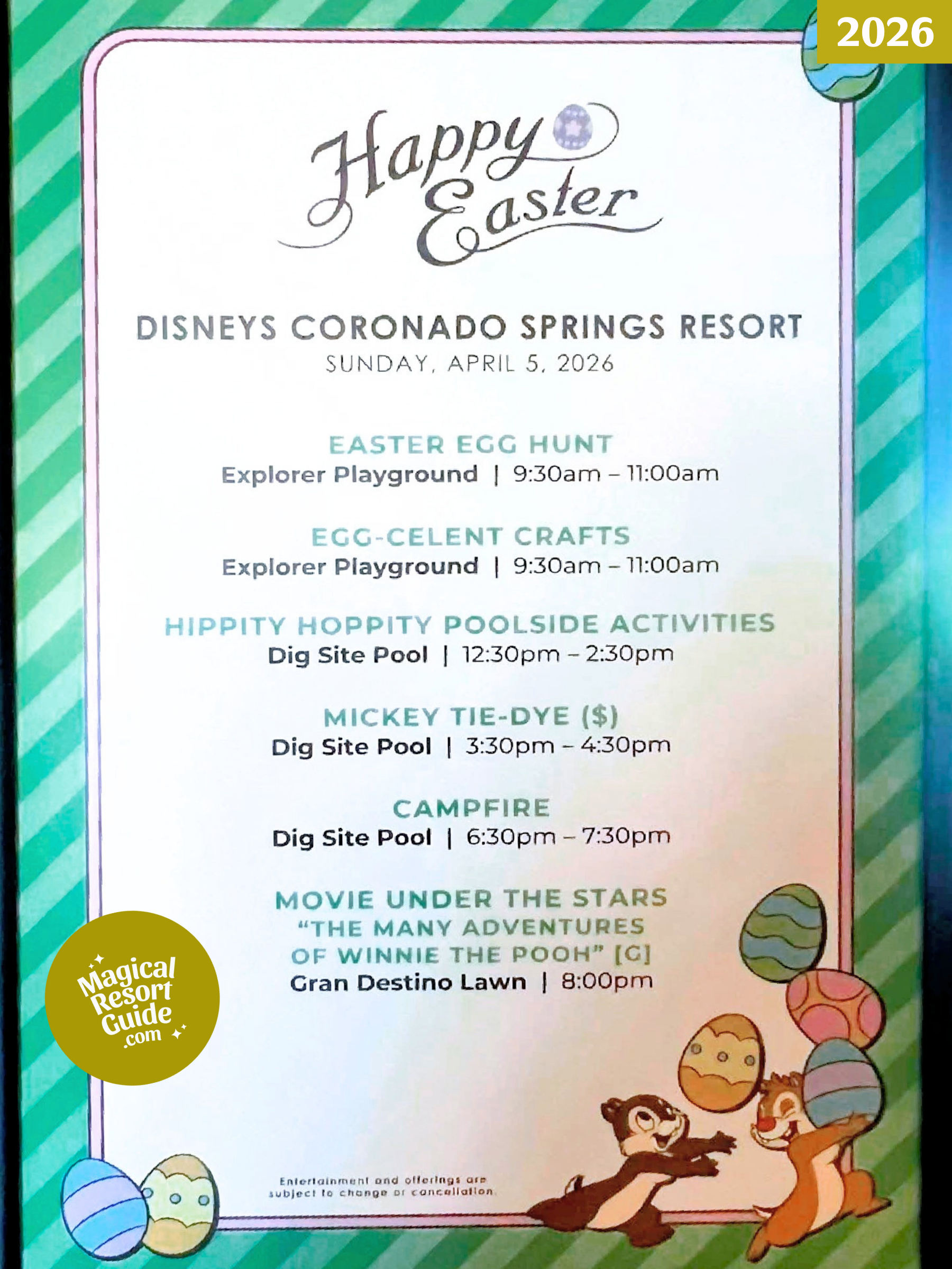 Disney's Coronado Springs Resort Activity Calendar Holiday Activities Easter 2026