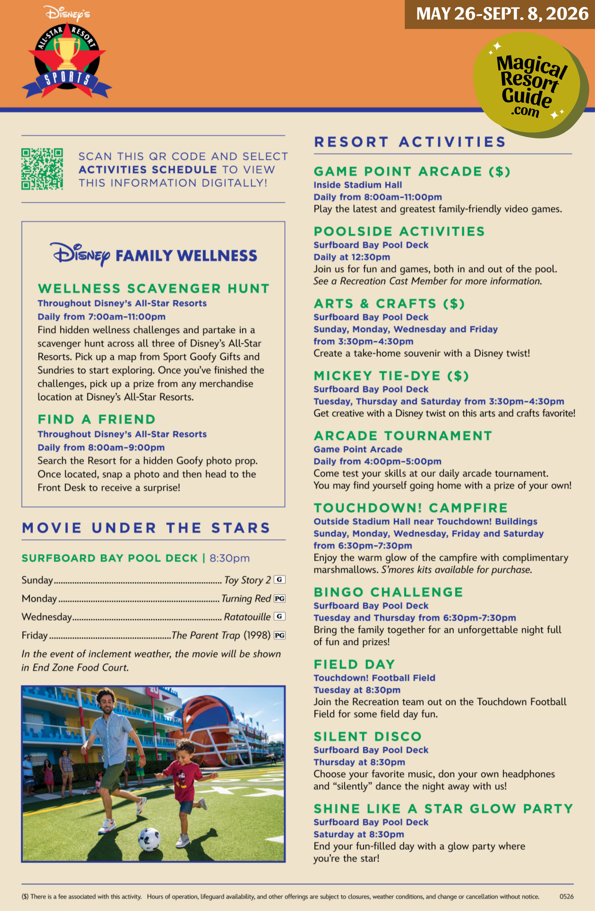 Disney's All-Star Sports Resort Activity Calendar Recreation Activities May June July August September 2026