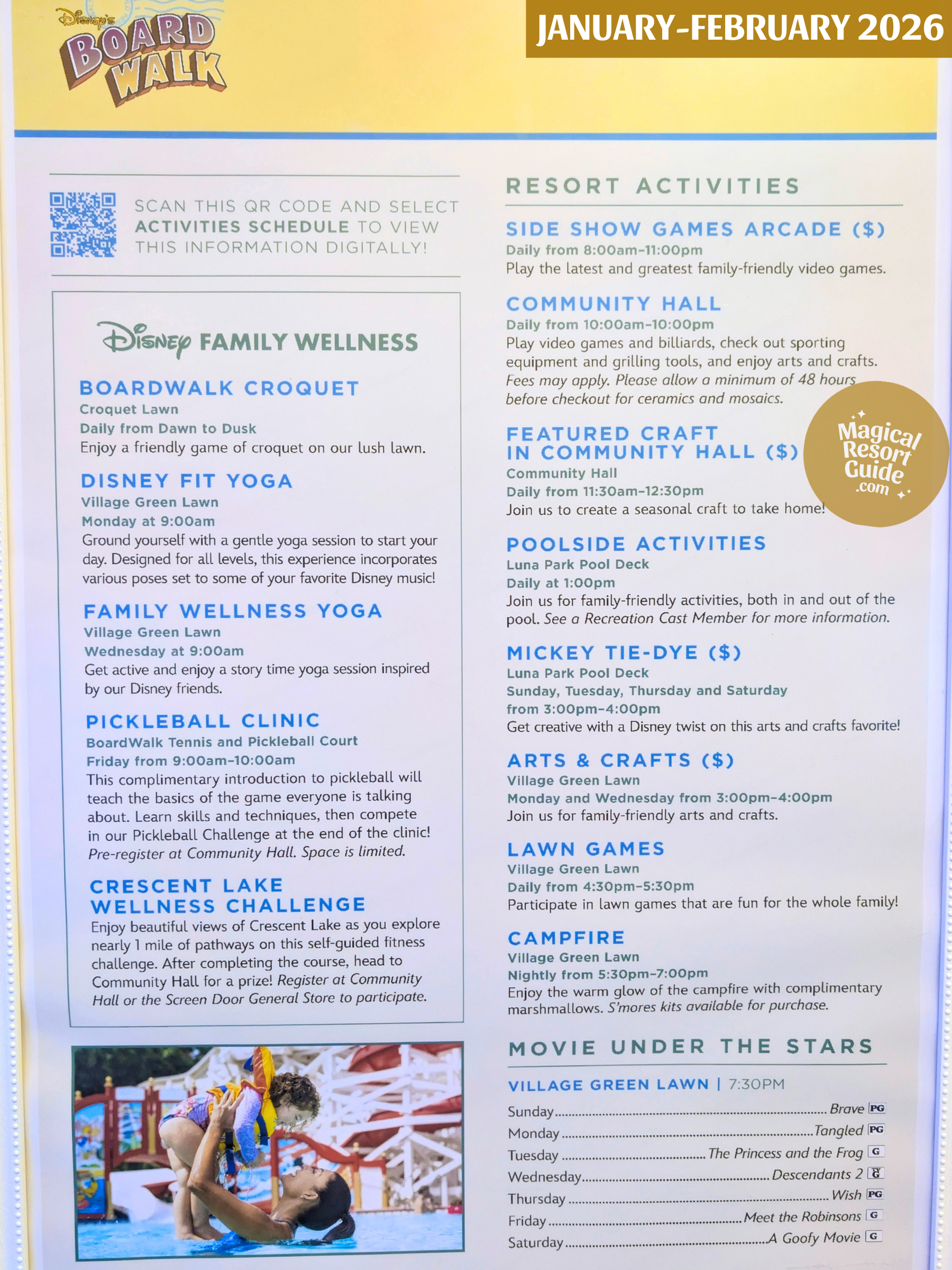 Disney's Boardwalk Inn Resort Activity Calendar Recreation Activities January February 2026