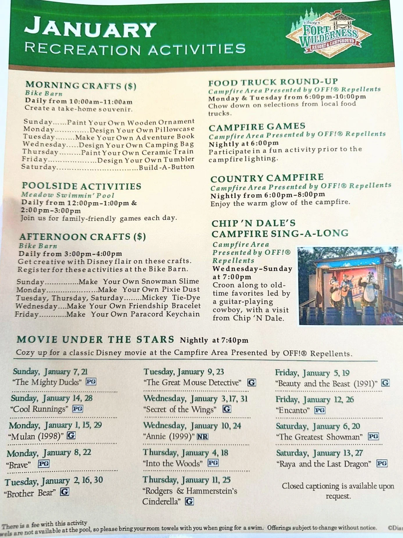 Disney's Fort Wilderness Resort Activity Calendar Archive — Magical Resort Guide